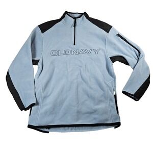 Old Navy Unisex‎ VTG Y2k Classic Blue Spell Out 1/4 Zip Up Fleece Sweatshirt